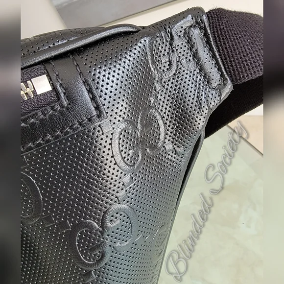 Gucci GG Supreme Embossed Crossbody Belt Bag Sling Black Leather - Picture 9 of 10